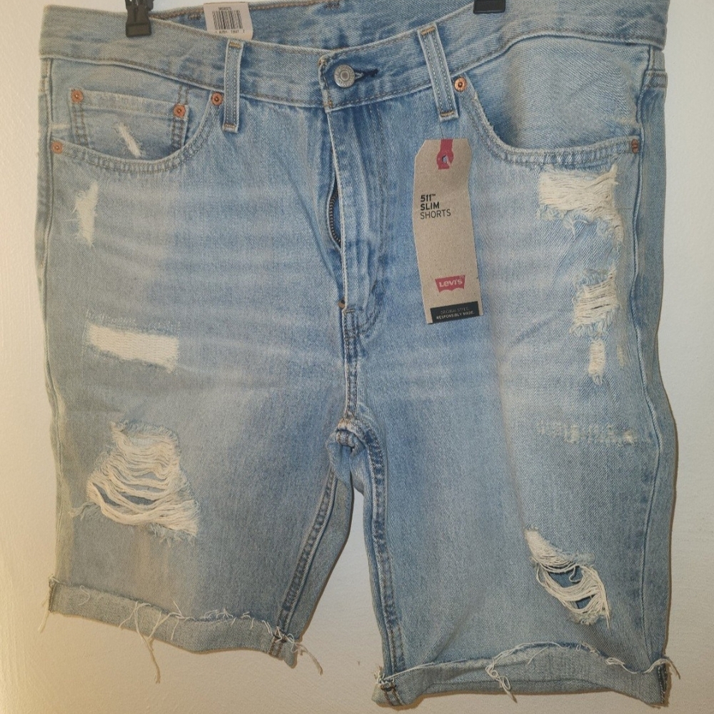 Levi's Distressed Light Blue Denim Shorts